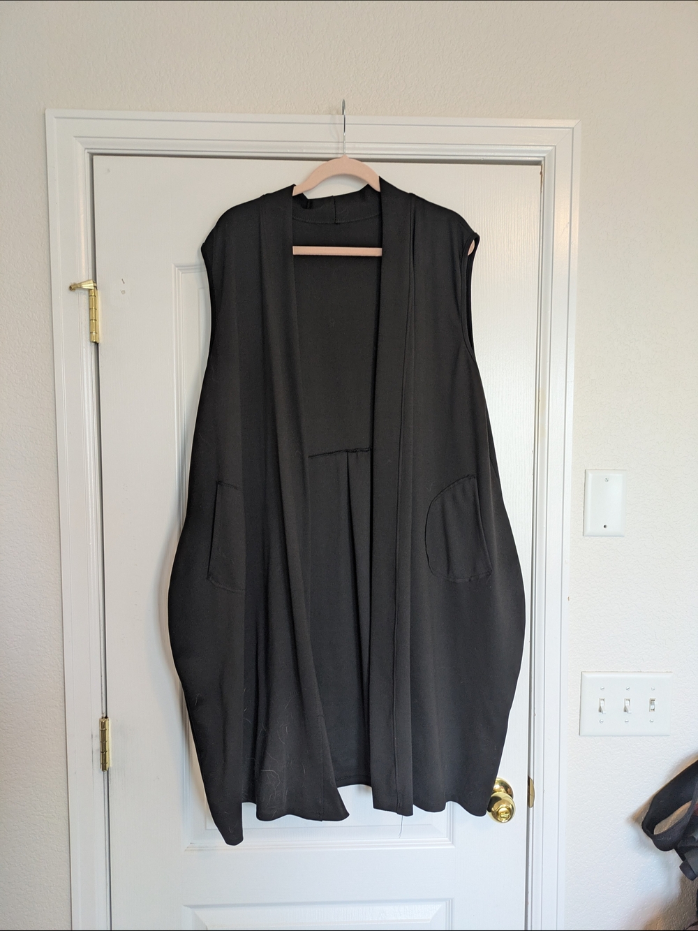 Sleeveless Open-Front Black Drape Vest